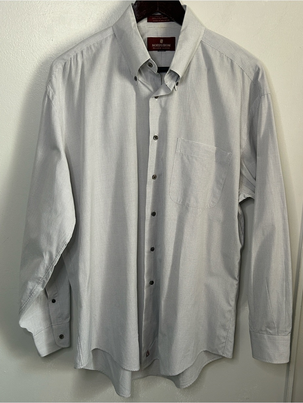 Nordstrom Men’s Light Gray white Micro Checked Button-Down Dress Shirt - Picture 10 of 11